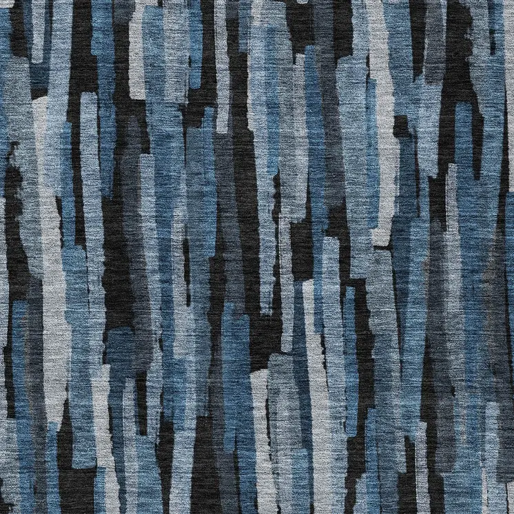 9' X 12' Blue Black And Gray Striped Washable Indoor Outdoor Area Rug