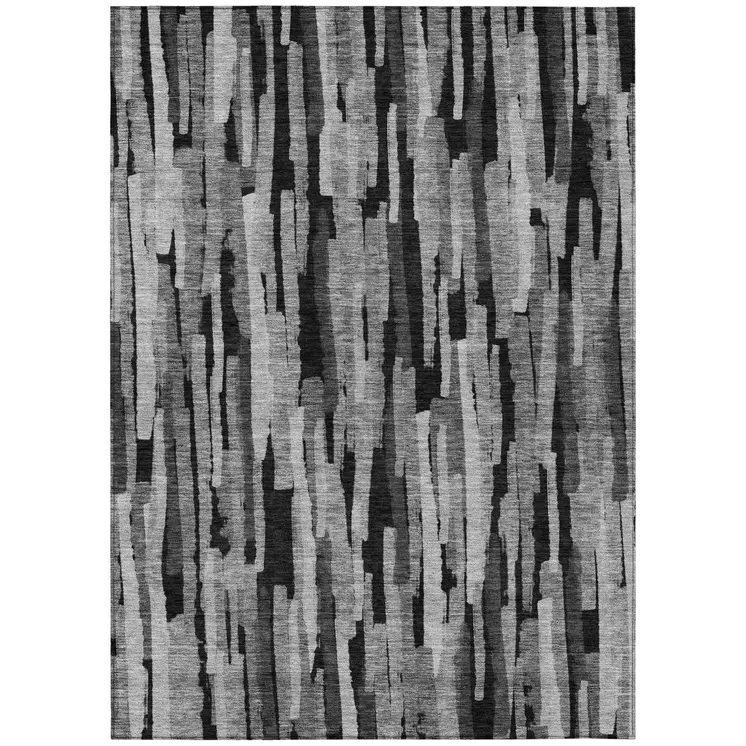 3' X 5' Gray And Black Striped Washable Indoor Outdoor Area Rug