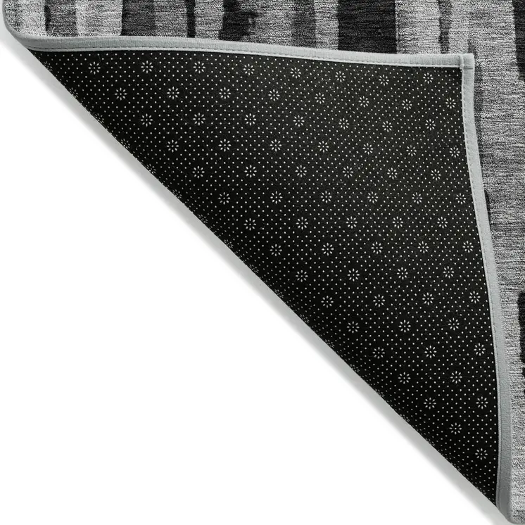 3' X 5' Gray And Black Striped Washable Indoor Outdoor Area Rug