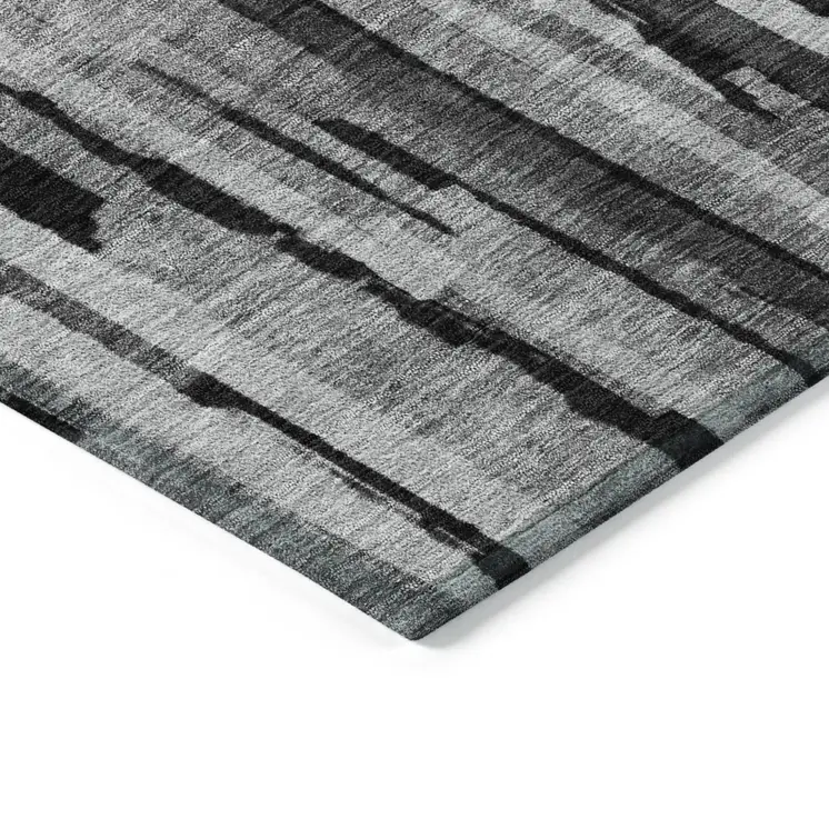 8' Gray And Black Round Striped Washable Indoor Outdoor Area Rug