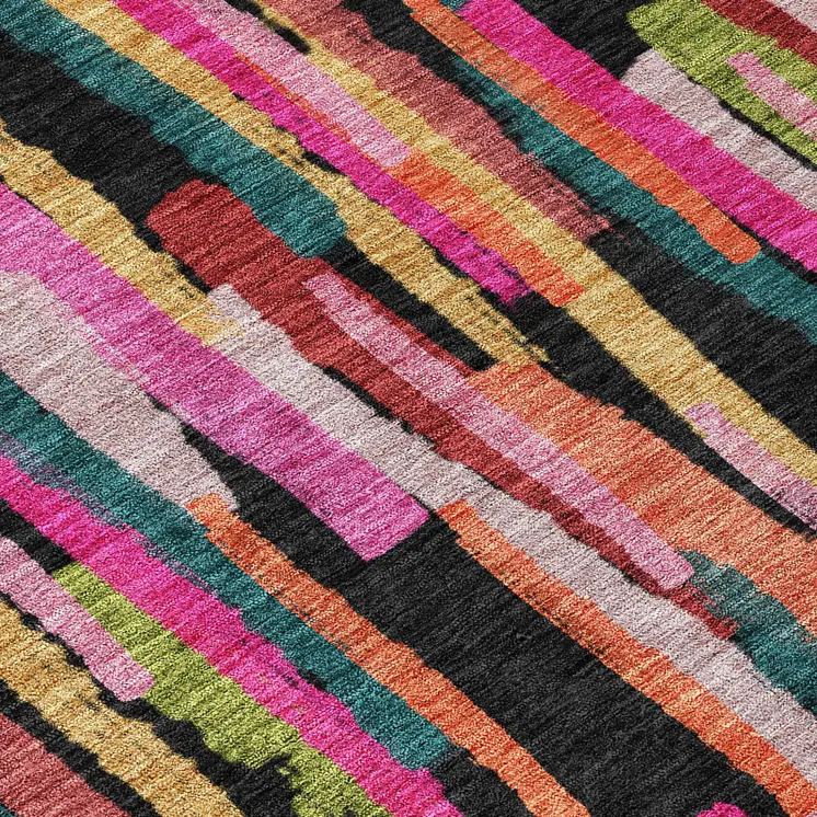 10' X 14' Pink Black And Green Striped Washable Indoor Outdoor Area Rug