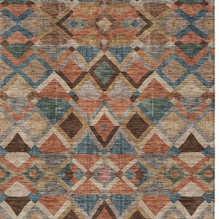3' X 5' Brown Gray And Tan Geometric Washable Indoor Outdoor Area Rug