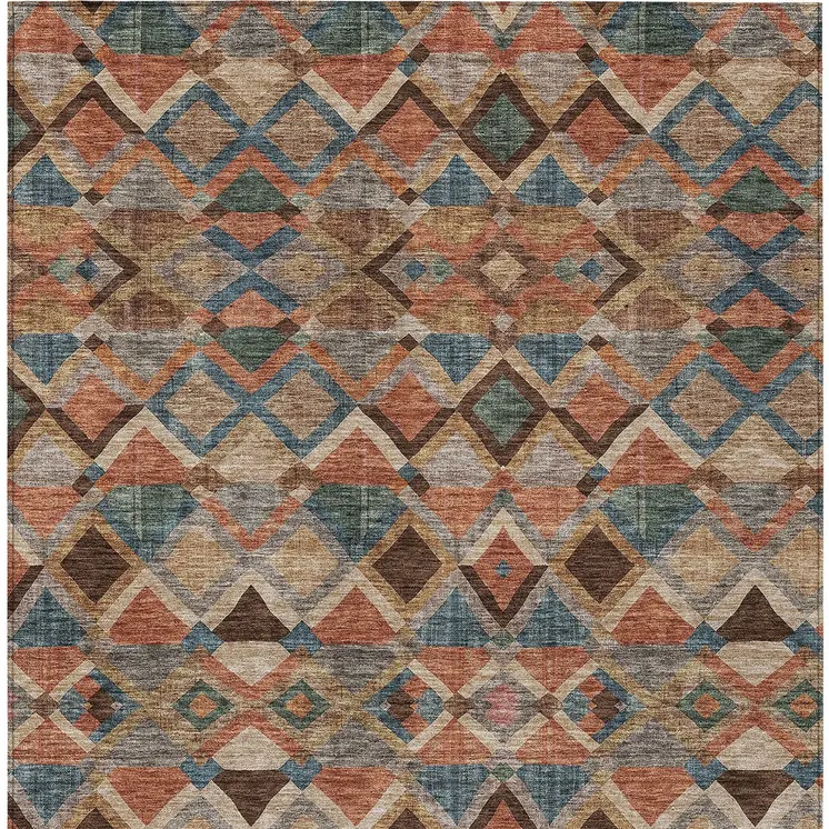 5' X 8' Brown Gray And Tan Geometric Washable Indoor Outdoor Area Rug