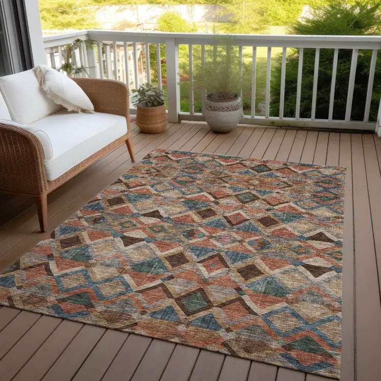 5' X 8' Brown Gray And Tan Geometric Washable Indoor Outdoor Area Rug