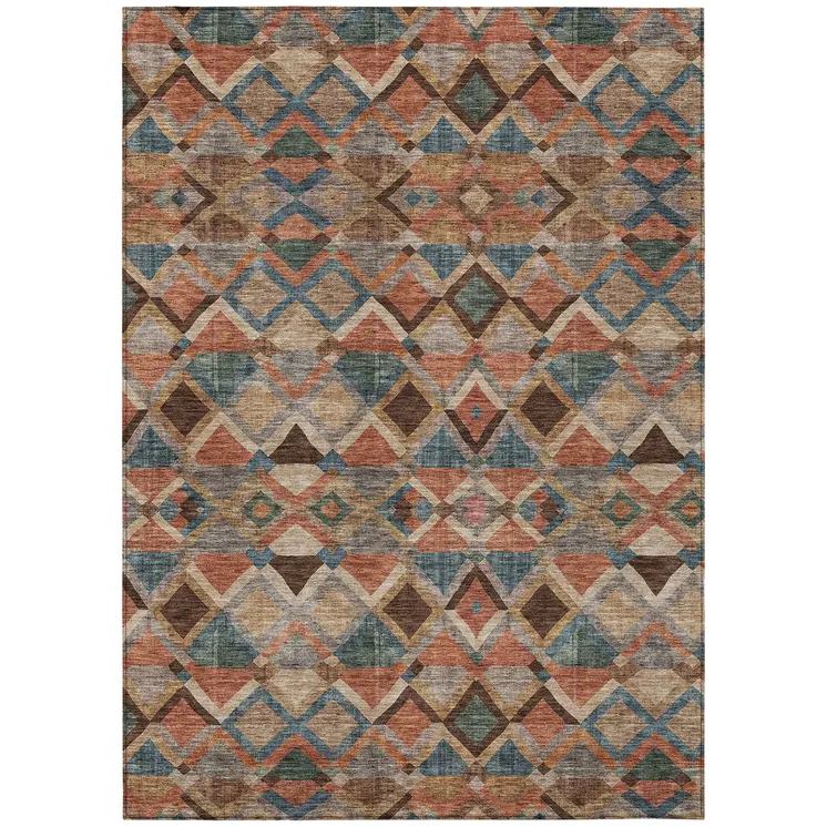 5' X 8' Brown Gray And Tan Geometric Washable Indoor Outdoor Area Rug