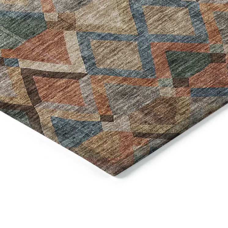 5' X 8' Brown Gray And Tan Geometric Washable Indoor Outdoor Area Rug