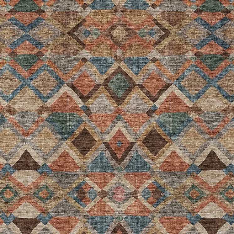 5' X 8' Brown Gray And Tan Geometric Washable Indoor Outdoor Area Rug
