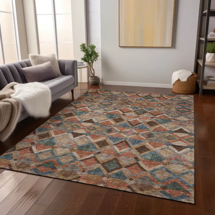 8' X 10' Brown Gray And Tan Geometric Washable Indoor Outdoor Area Rug