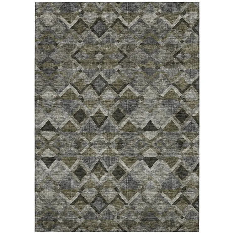 3' X 5' Gray And Charcoal Geometric Washable Indoor Outdoor Area Rug