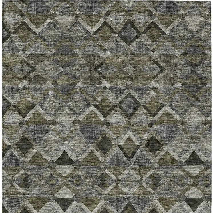 8' X 10' Gray And Charcoal Geometric Washable Indoor Outdoor Area Rug