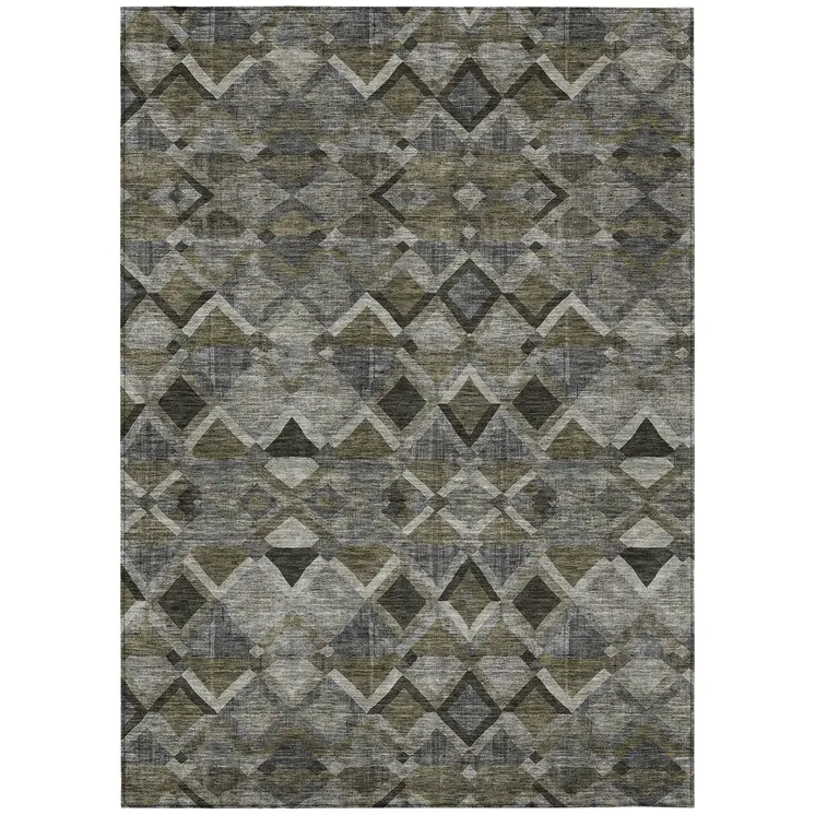 8' X 10' Gray And Charcoal Geometric Washable Indoor Outdoor Area Rug