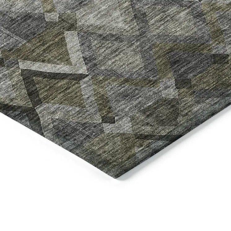 8' X 10' Gray And Charcoal Geometric Washable Indoor Outdoor Area Rug
