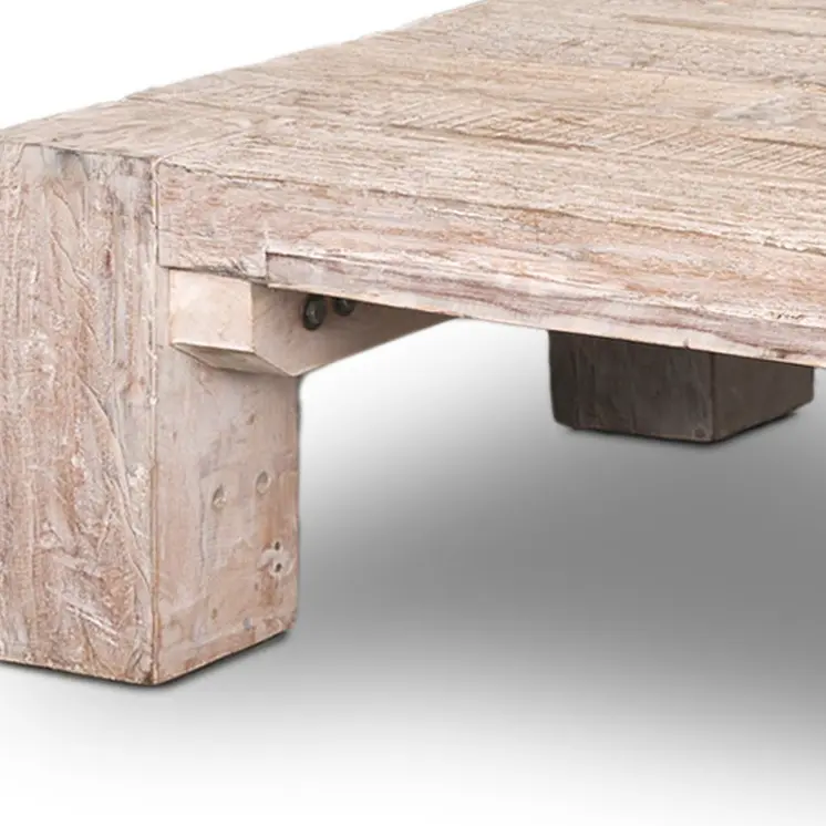 55" Natural and Off White Reclaimed Wood Distressed Coffee Table