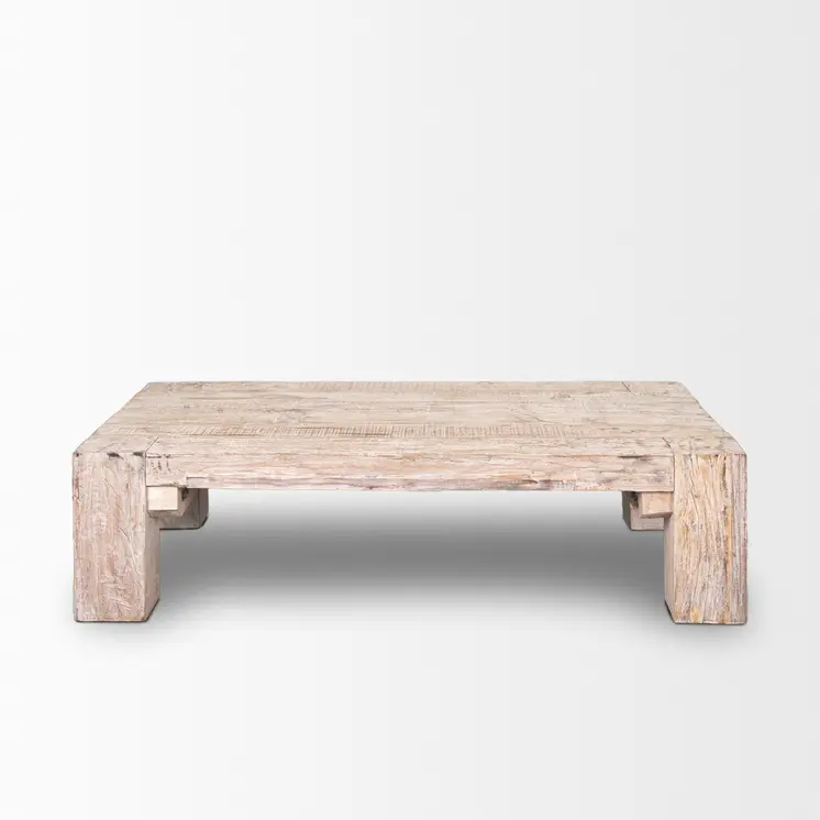 55" Natural and Off White Reclaimed Wood Distressed Coffee Table