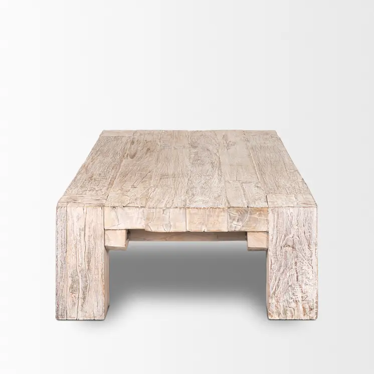 55" Natural and Off White Reclaimed Wood Distressed Coffee Table