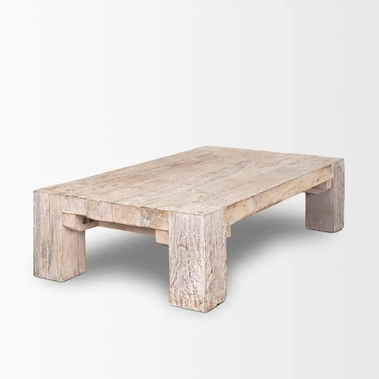 55" Natural and Off White Reclaimed Wood Distressed Coffee Table