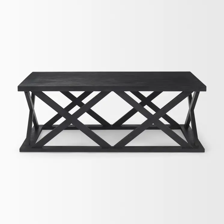 48" Black Solid Wood Geo Frame Coffee Table