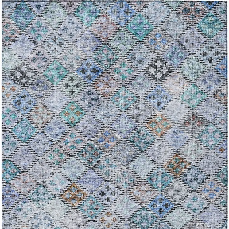 3' X 5' Blue Purple And Gray Geometric Washable Indoor Outdoor Area Rug