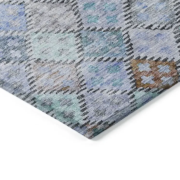 3' X 5' Blue Purple And Gray Geometric Washable Indoor Outdoor Area Rug