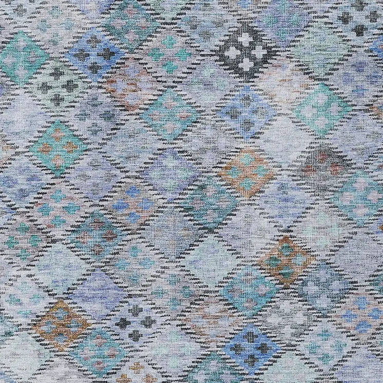 3' X 5' Blue Purple And Gray Geometric Washable Indoor Outdoor Area Rug