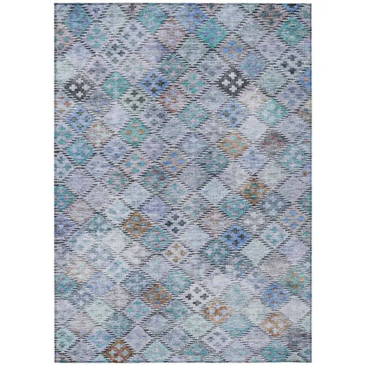 8' X 10' Blue Purple And Gray Geometric Washable Indoor Outdoor Area Rug