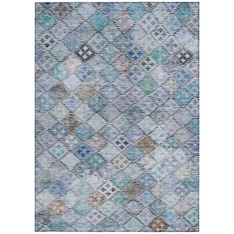 9' X 12' Blue Purple And Gray Geometric Washable Indoor Outdoor Area Rug