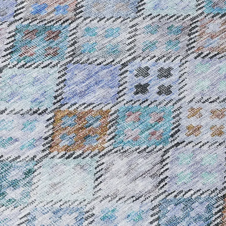 9' X 12' Blue Purple And Gray Geometric Washable Indoor Outdoor Area Rug