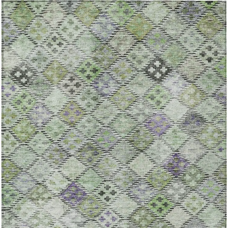 5' X 8' Green And Purple Geometric Washable Indoor Outdoor Area Rug