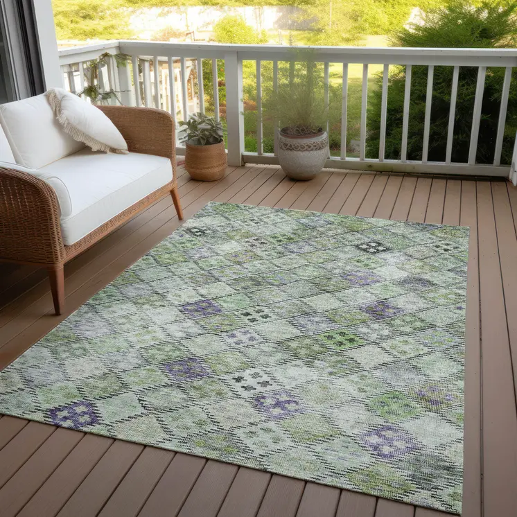 5' X 8' Green And Purple Geometric Washable Indoor Outdoor Area Rug