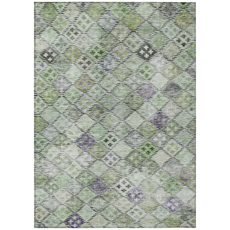 5' X 8' Green And Purple Geometric Washable Indoor Outdoor Area Rug
