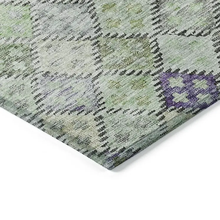 5' X 8' Green And Purple Geometric Washable Indoor Outdoor Area Rug