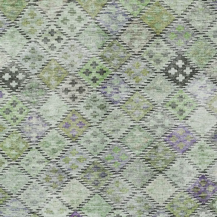 5' X 8' Green And Purple Geometric Washable Indoor Outdoor Area Rug
