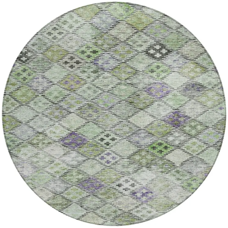 8' Green And Purple Round Geometric Washable Indoor Outdoor Area Rug