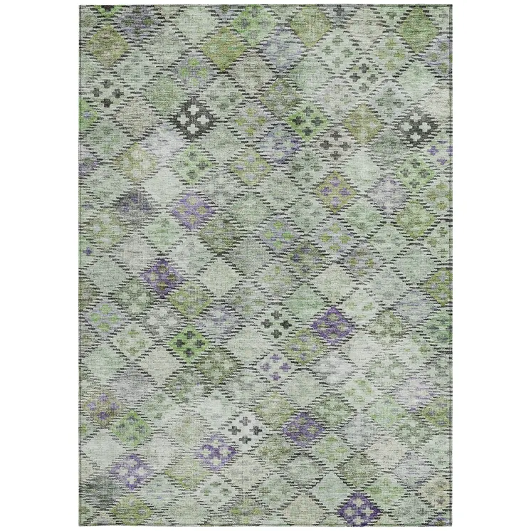9' X 12' Green And Purple Geometric Washable Indoor Outdoor Area Rug