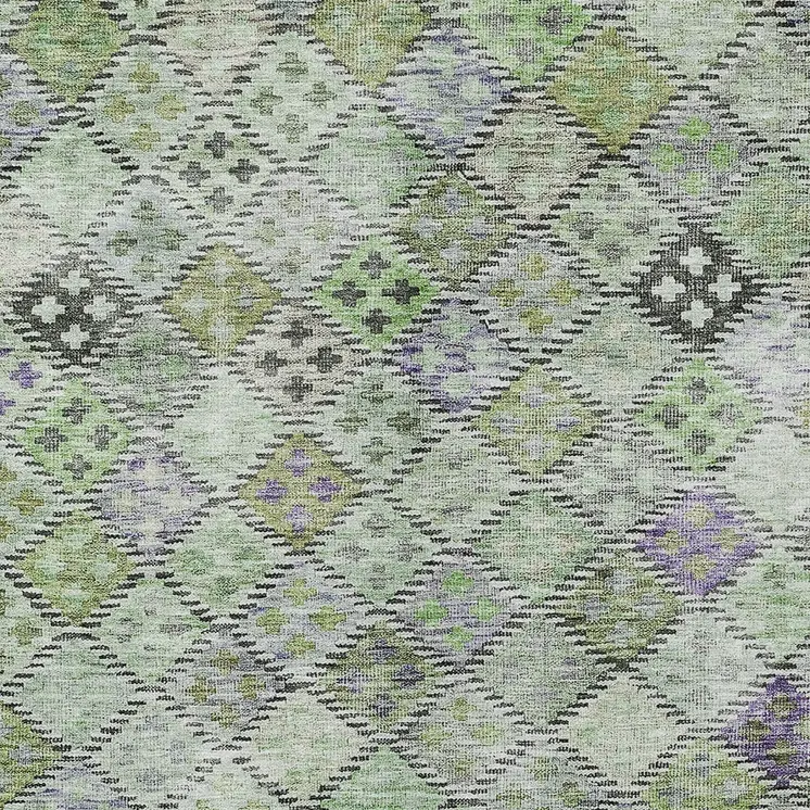 9' X 12' Green And Purple Geometric Washable Indoor Outdoor Area Rug