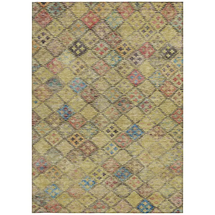 3' X 5' Gold Pink And Blue Geometric Washable Indoor Outdoor Area Rug