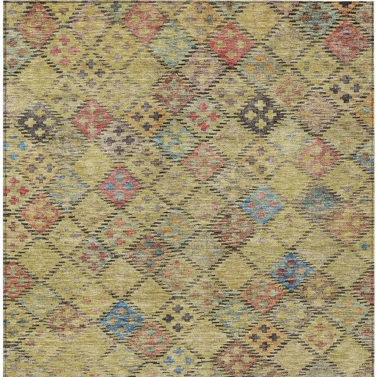 5' X 8' Gold Pink And Blue Geometric Washable Indoor Outdoor Area Rug