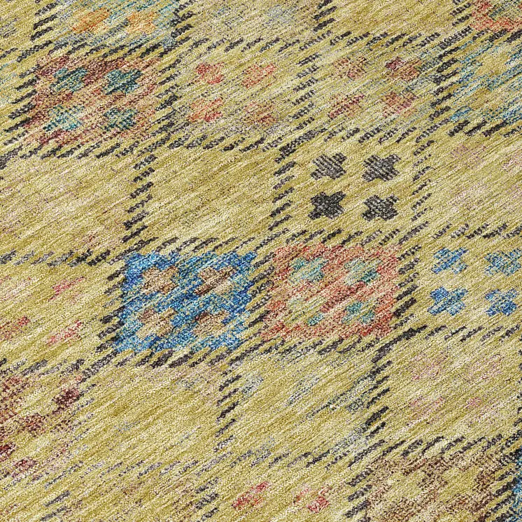 5' X 8' Gold Pink And Blue Geometric Washable Indoor Outdoor Area Rug