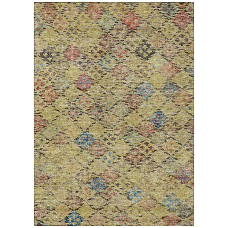 8' X 10' Gold Pink And Blue Geometric Washable Indoor Outdoor Area Rug
