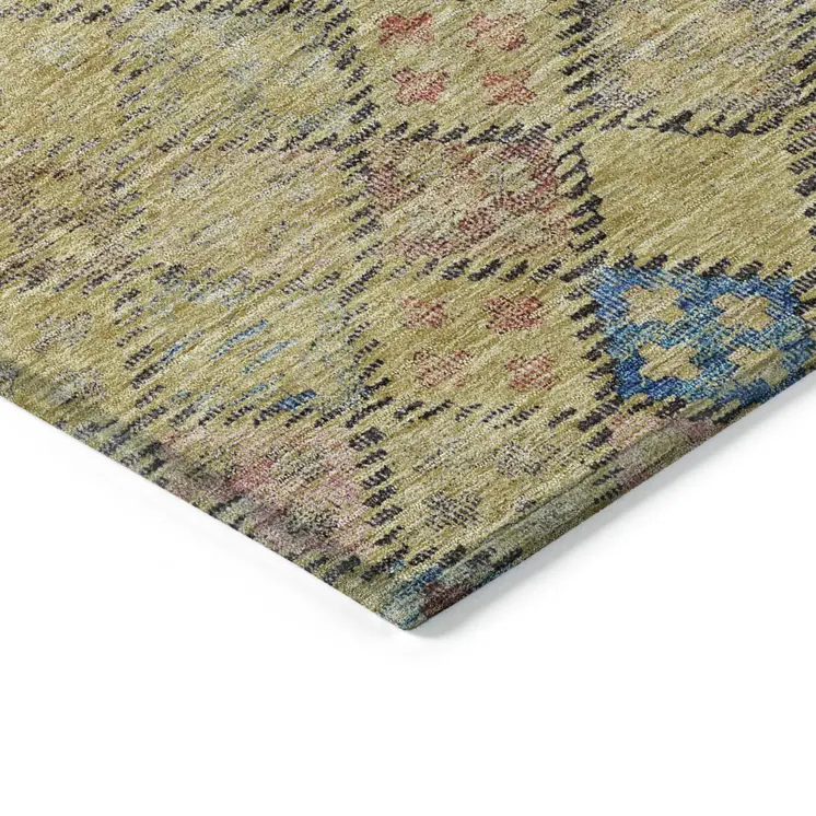 8' X 10' Gold Pink And Blue Geometric Washable Indoor Outdoor Area Rug