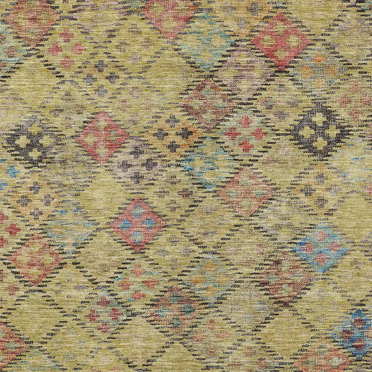 9' X 12' Gold Pink And Blue Geometric Washable Indoor Outdoor Area Rug