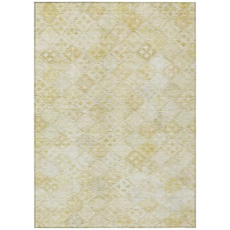 3' X 5' Linen And Gold Geometric Washable Indoor Outdoor Area Rug