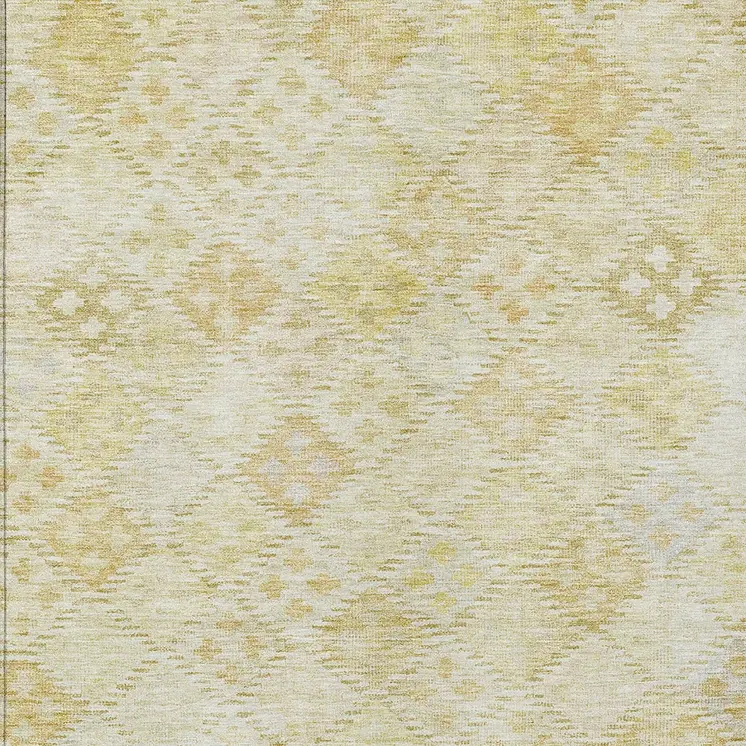 3' X 5' Linen And Gold Geometric Washable Indoor Outdoor Area Rug