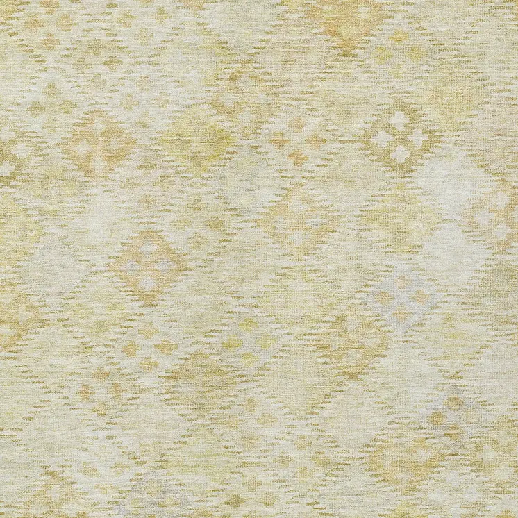 5' X 8' Linen And Gold Geometric Washable Indoor Outdoor Area Rug