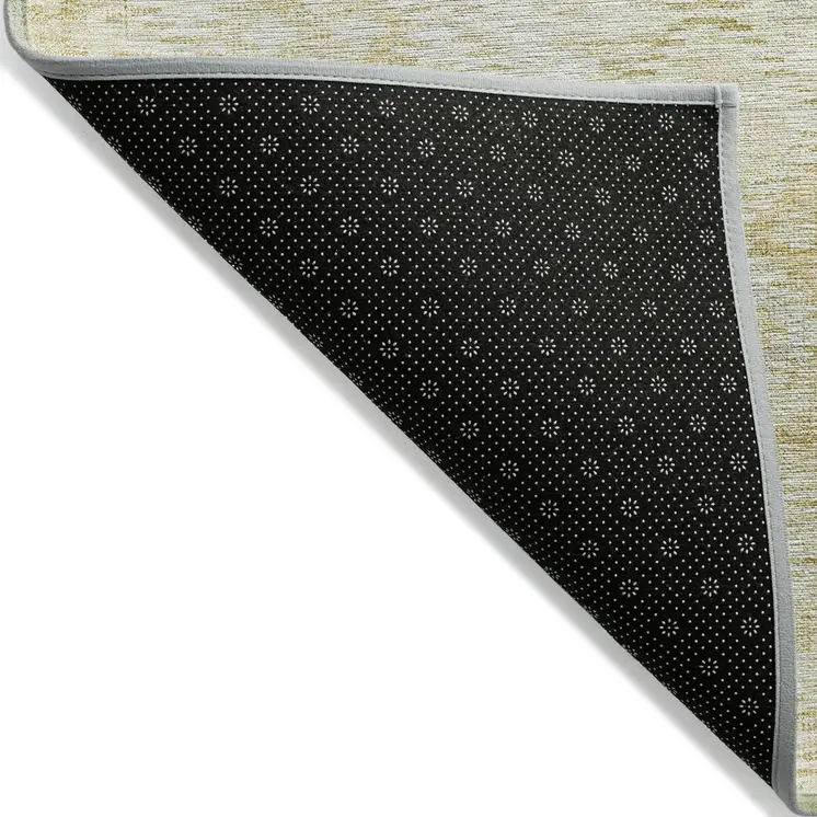 8' Linen And Gold Round Geometric Washable Indoor Outdoor Area Rug