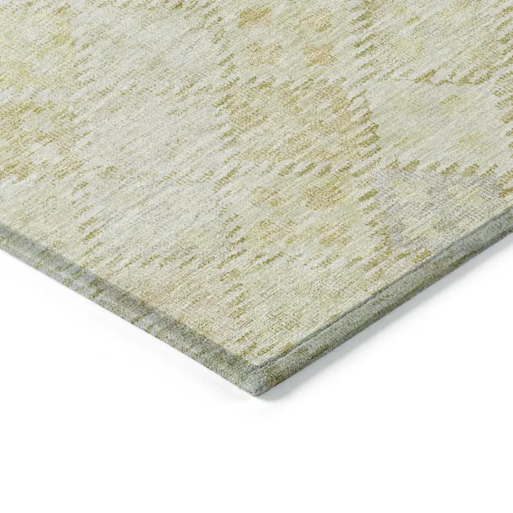 8' Linen And Gold Round Geometric Washable Indoor Outdoor Area Rug