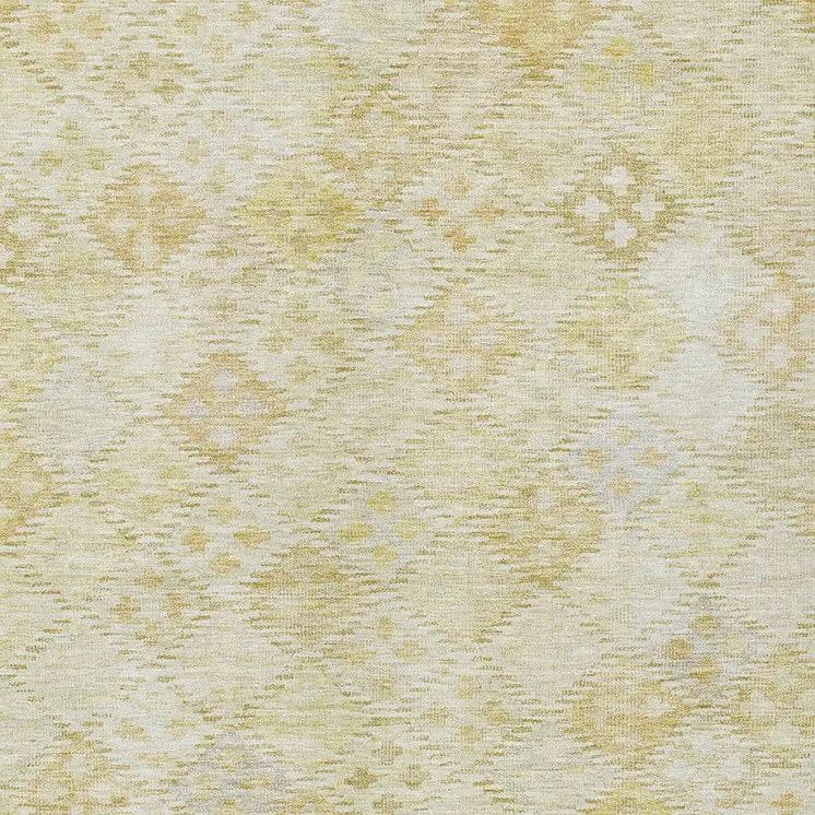 8' X 10' Linen And Gold Geometric Washable Indoor Outdoor Area Rug