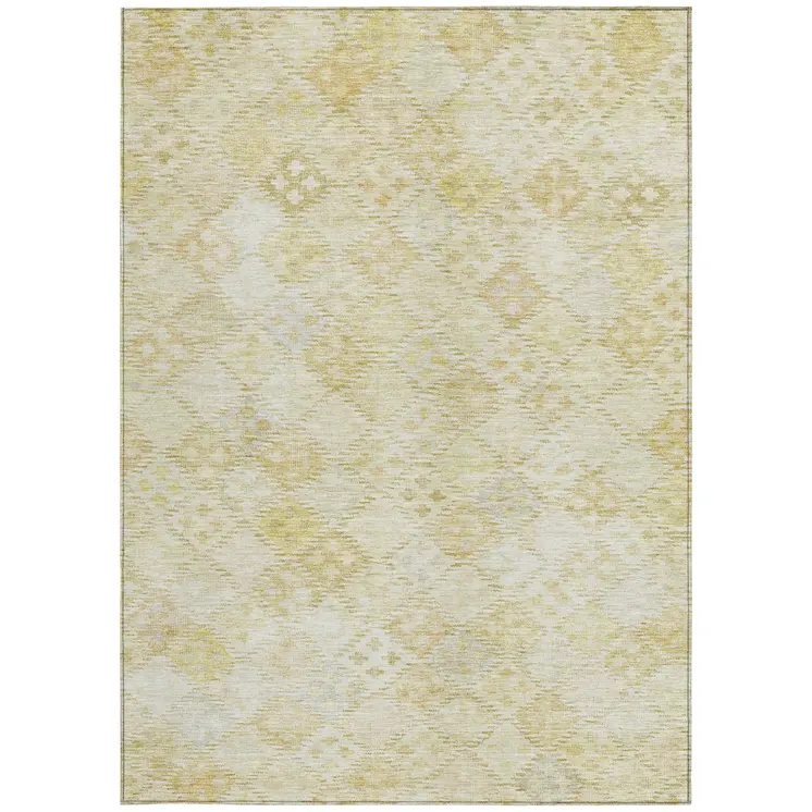 9' X 12' Linen And Gold Geometric Washable Indoor Outdoor Area Rug