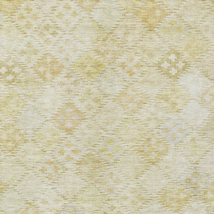 9' X 12' Linen And Gold Geometric Washable Indoor Outdoor Area Rug