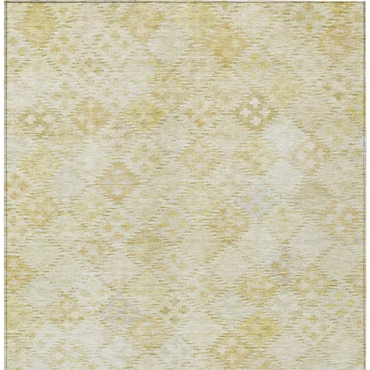 10' X 14' Linen And Gold Geometric Washable Indoor Outdoor Area Rug